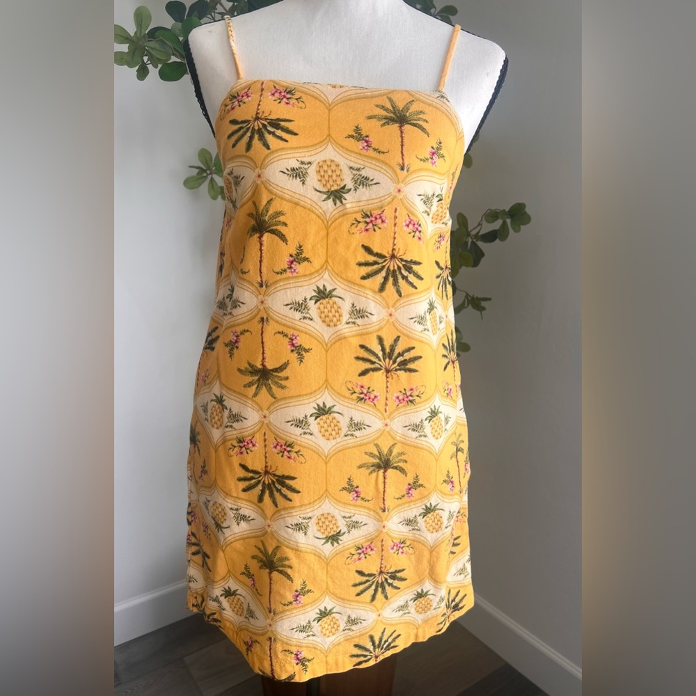 Pineapple Print Yellow Midi Dress